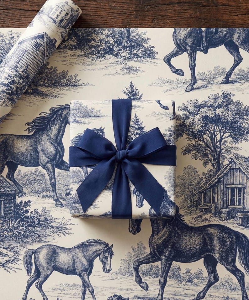 Heritage Toile Wrapping Paper Gift Wrap Old Money feminine gift Wrap Luxury brodal party Vintage Toile Print Premium Holiday Gift Wrap Roll image 5