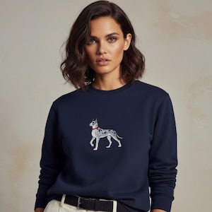 Personalised Great Dane Embroidered Sweatshirt custom Initial Sleeve Dog Lover Gift Minimalist Luxury Crewneck Dog Mum Jumper