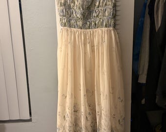 NWT Commense Semi-Sheer Floral Print Pleat Waist Tiered Maxi Dress