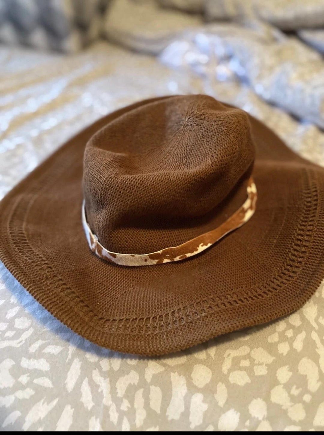 Anthropologie Wyeth Open Weave Brown Wide Brim Hat Textured Cowhide Band Anthropologie WYETH rancher hat with cowhide | Mercari main image 3