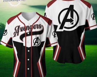 Camiseta de béisbol de los Vengadores, Marvel, nombre personalizado y número / Camiseta con el logotipo de los Vengadores / Regalo para fanáticos de superhéroes