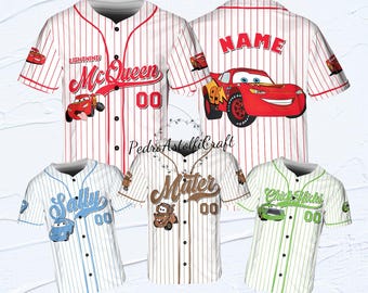 Disney Cars Baseball Jersey, Lightning McQueen & Sally Shirt, Cars Characters Jersey, Kids Birthday Gift