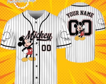 Camiseta de béisbol personalizada de Mickey Mouse, camiseta de béisbol personalizada de Disney, camiseta con botones con nombre y número, camiseta deportiva de Mickey para regalo