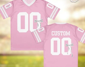 Pink Football Jersey With Bow Custom Name Number, Personalized Football Shirt For Women, Girly Team Jersey, Custom Sports Shirt