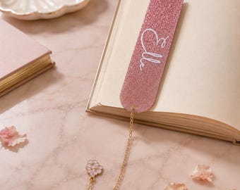 Personalized Glitter Bookmark with Flower Charm | Custom Name Bookmark | Acrylic Book Marker | Reader Gift | Book Lover Gift