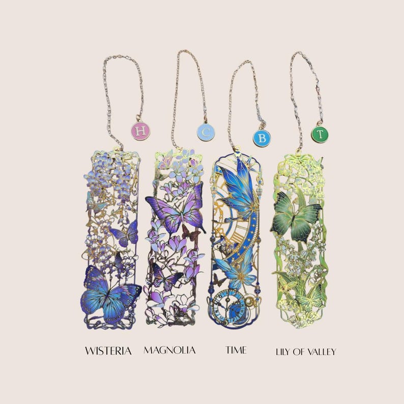Personalized Bookmark Metal with Initial Butterfly Floral Bookmark Custom Initial Bookmark Elegant Book Lover Gift Reader Gift Teacher Gift image 13