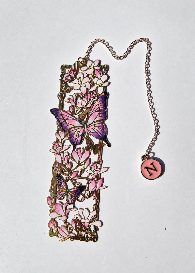 Personalized Bookmark Metal with Initial Butterfly Floral Bookmark Custom Initial Bookmark Elegant Book Lover Gift Reader Gift Teacher Gift image 5