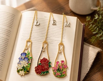 Personalized Floral Metal Bookmark with Custom Initial for Book Lovers Ideal Romantic And Artistic Gift for Her