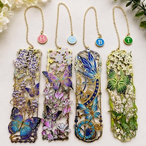 Personalized Bookmark Metal with Initial Butterfly Floral Bookmark Custom Initial Bookmark Elegant Book Lover Gift Reader Gift Teacher Gift image 2