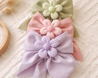 Elegant Satin Bow Hair Clip with Gingham Flower Cute Hair Accessory Bow Clip Aesthetic Hair Barrette Gift for Her