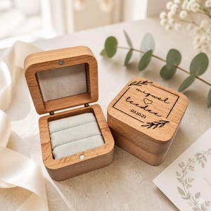 Personalized Wooden Wedding Ring Box Custom Engraved Ring Bearer Box Rustic Proposal Ring box Wedding Ceremony Keepsake Engagement Gift