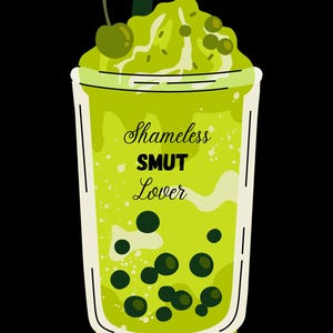 Aesthetic bookmark for book lovers with pink drink illustration on book background