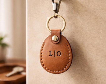 Personalized Leather AirTag Holder Keychain Custom Name AirTag Case Engraved AirTag Cover Tracker Holder for Keys Bag Kids Gift for Him