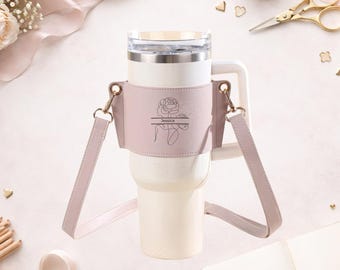 Custom Engrave Cup Holder with Adjustable Strap Aesthetic Travel Drink Carrier Gift for Her