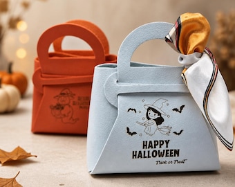 Personalized Leather Halloween Treat Bag | Custom Trick or Treat Bag | Halloween Candy Bag | Pumpkin Party Favor Bag | Kids Halloween Gift