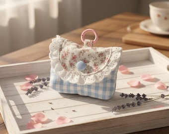 Plaid Wireless Earphone Case with Lace Sweet Aesthetic AirPods Protection Bag Portable Soft Shell Headphone Storage Pouch for Travel