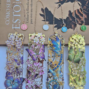 Elegant metal butterfly flower bookmark with customized initial for book lover