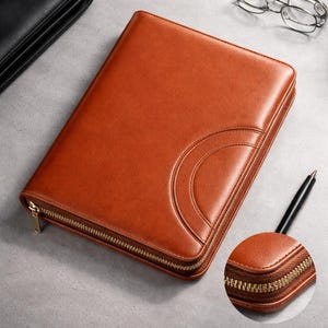 Personalized A4 Business Folder with Notepad | Zippered Leather Portfolio Binder | Custom Manager Organizer Graduation Gift Office & Travel