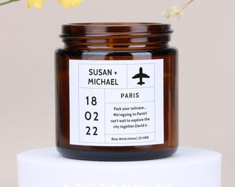 Personalised Surprise Trip Candle:   Scented Soy Wax,Travel Ticket Gift