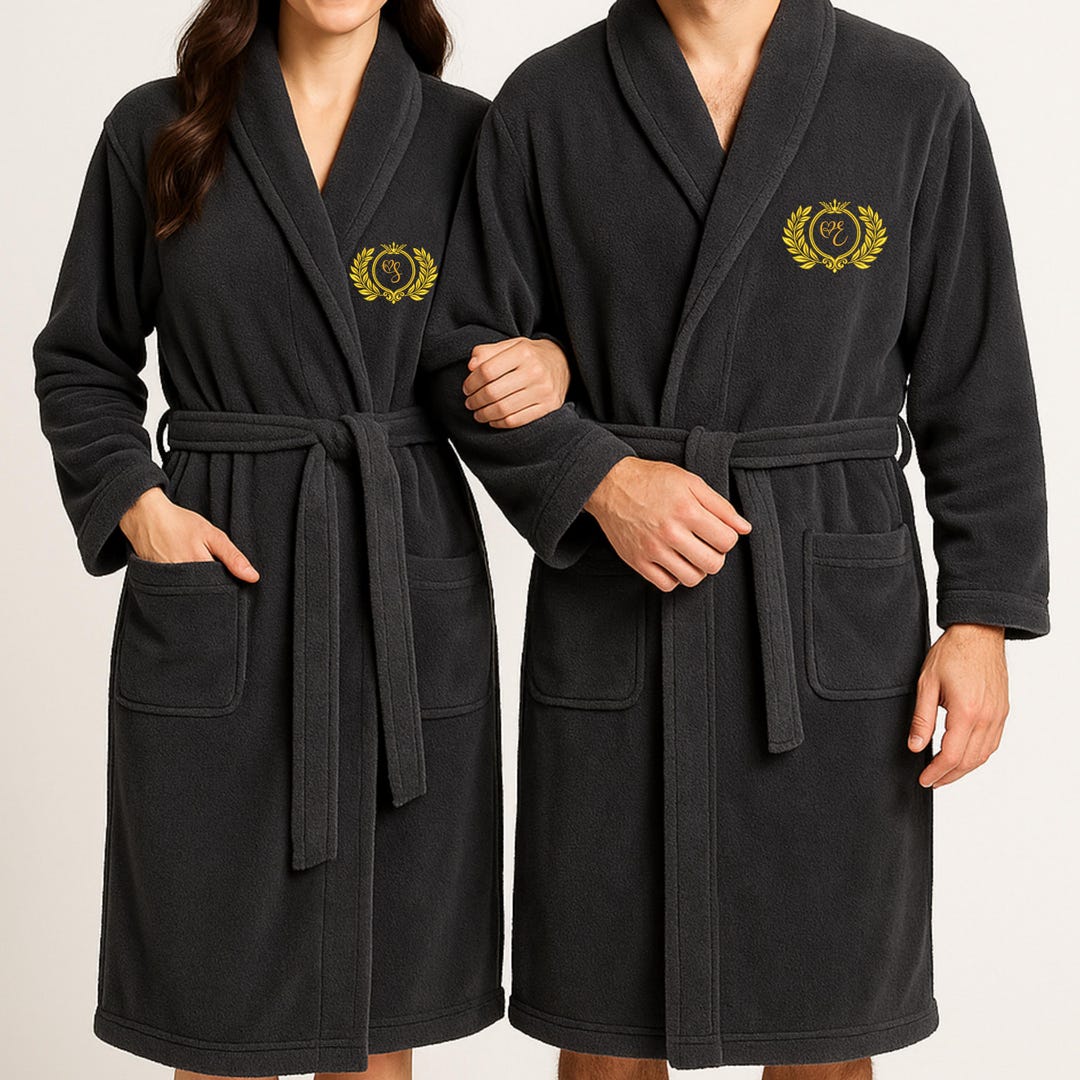 Luxury Embroidered Monogram Robe – Personalized Initial Bathrobe, Gold ...