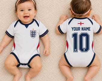 Custom England Baby Bodysuit, Personalized England Soccer Onesie, World Cup 2026 Baby Gift, Custom Name Number Outfit