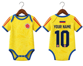 Body personalizado de Colombia para bebé, body de fútbol personalizado de Colombia, regalo para bebé del Mundial 2026, conjunto personalizado con nombre y número.