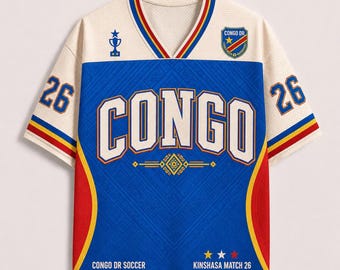 Camiseta de fútbol personalizada de la República Democrática del Congo, camiseta de fútbol del Congo, regalo personalizado con nombre y número para aficionados, camiseta de fútbol vintage del Congo.