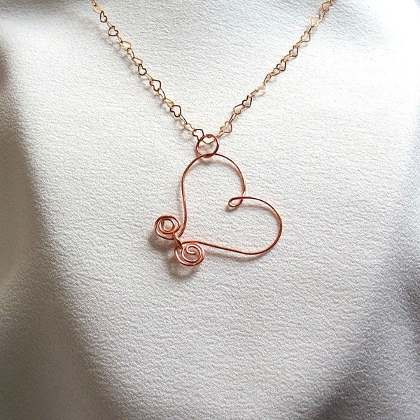 Heart Necklace - Copper Jewelry - Heart Chain - Gift for Her