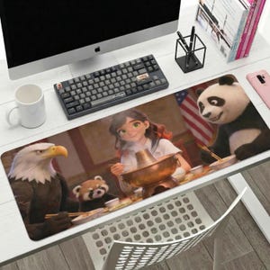Süße Lina Harper XL Schreibtischmatte, Panda USA Free Adler Peking Hot Pot Große Mauspad, gemütliche ästhetische Bürodekoration, lustiges Arbeitsplatz Geschenk für Frauen