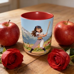 Funny Baseball Girl Calm Coffee Cup,Tulip Floral Ceramic Mug,Cute Lina Harper Anime Work Anxiety Mug,11oz Color Office Stress Relief Cups