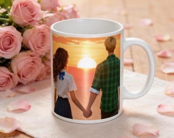 Personalized Anime Couple Mug, Custom Name Text Coffee Cup, Anniversary Gift for Her Him, Lina Harper Espresso Mug