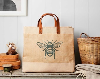 Bee Market Tote - Natural Jute