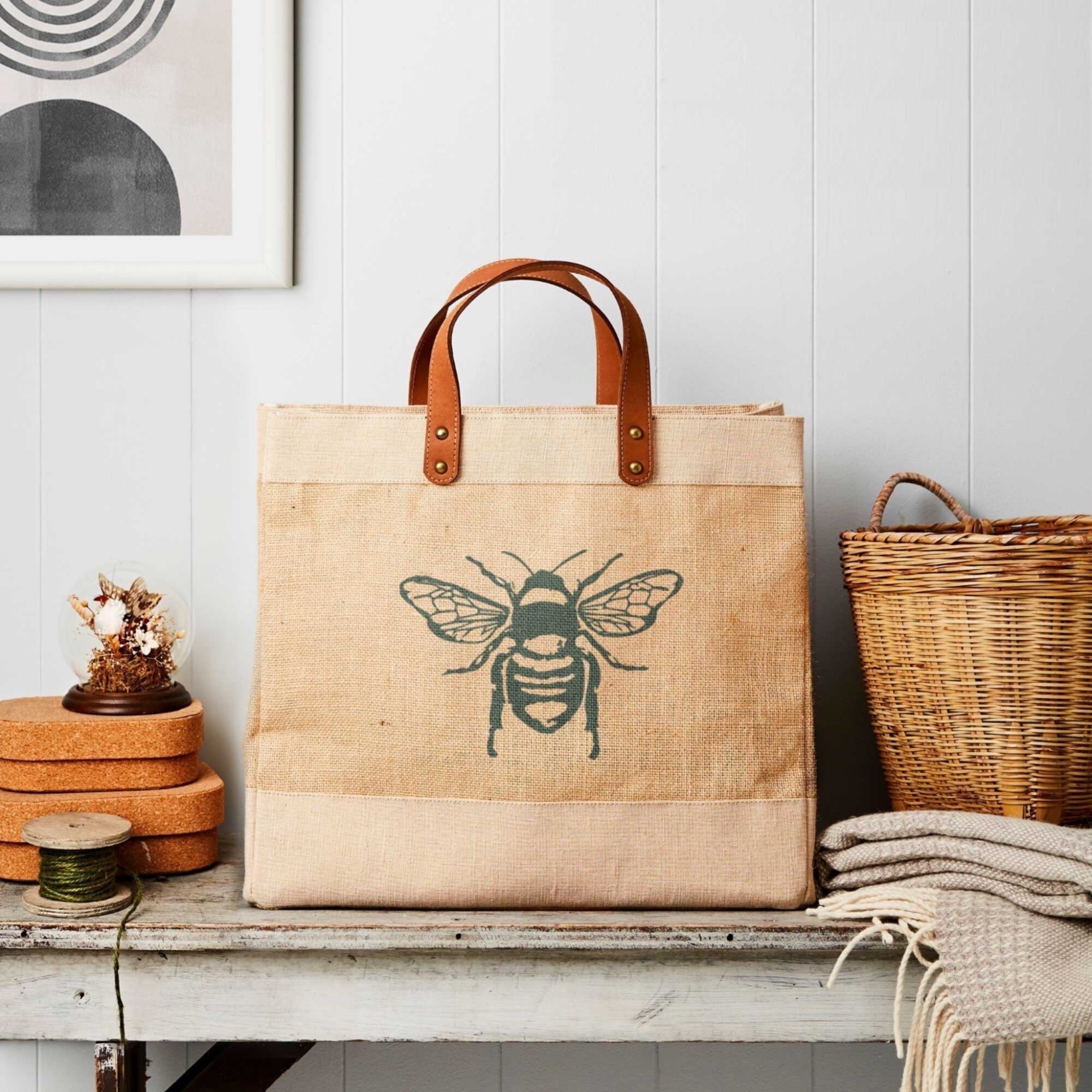 Bee Market Tote Natural Jute Etsy UK