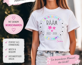 Abschluss T-Shirt Grundschule 2026 personalisiert | Klassenshirt Kinder mit Namen | Schulabschluss Shirt Mädchen Jungen
