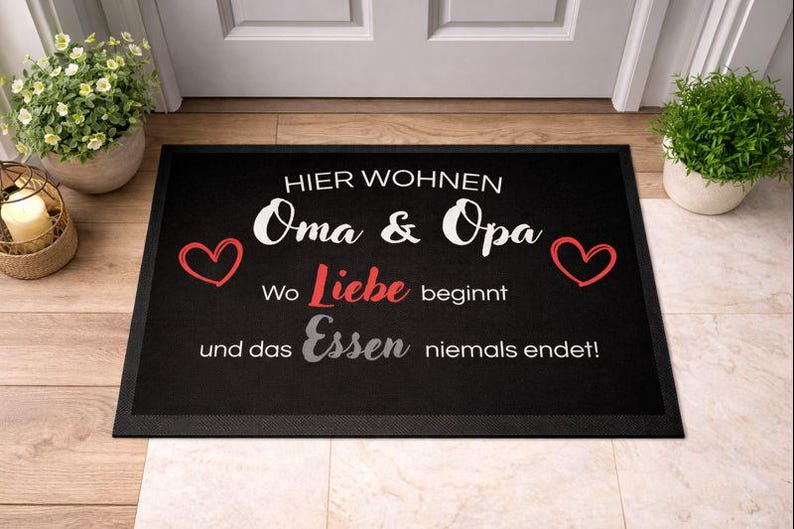 Lustige Fußmatte für Großeltern – Geschenk für Oma und Opa - Personalisierbar Liebe beginnt...