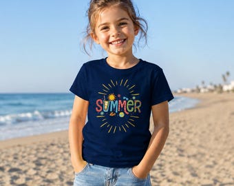Sommer Shirt Kinder | Buntes Sommer T-Shirt Mädchen | Kinder Sommer Outfit | Ferien T-Shirt | Bio Baumwolle | Strang Urlaub Shirt
