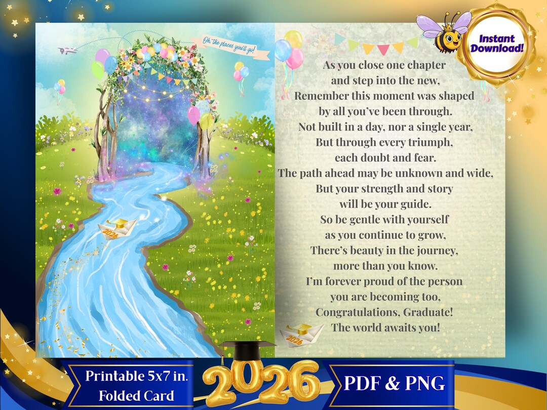2026 Graduation Card Folded Digital Download | Oh the Places You'll Go ...
