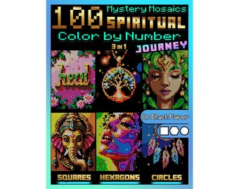 Mystery Mosaics Color by Number for Adults | Spiritual Coloring Book | 3-in-1 Mandala Sacred Geometry Nature | Meditation Gifts for Women
