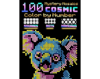 100 Mystery Mosaics Cosmic Colors: Large Print Color by Number for Adults | Bold Squares, Dots & Diamonds | Black Paper Relaxation