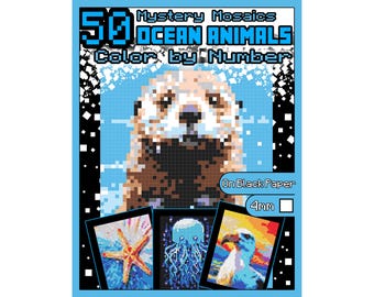 Ocean Animals Color by Number | Mystery Mosaics BLACK Edition | Pixel Art Sea Creatures | Printable Marine PDF