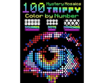 Trippy Color by Number for Adults: Large Print Mystery Mosaics with Bold Shapes on Black Paper | Psychedelic Coloring