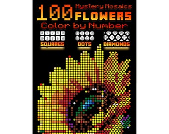 Flower Color by Number for Adults: Large Print Mystery Mosaics with Bold Shapes on Black Paper | Relaxing Floral Coloring