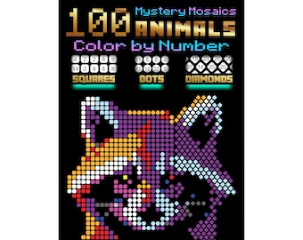 100 Animals Mystery Mosaics Coloring Book: Large Print, Black Paper Art (Printable)