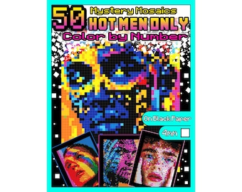 Mystery Mosaics Color by Number Hot Men | Pixel Art Coloring Book for Adults | Black Paper