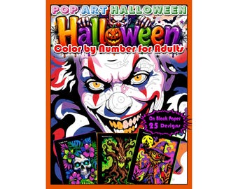 Halloween kleur op nummer voor volwassenen pop-art mysteriemozaïeken op zwart papier Griezelig halloween kleurboek stressverlichting cadeau