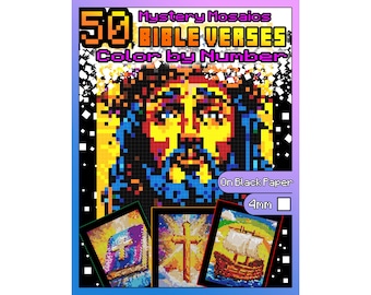Bible Mystery Mosaics Color by Number | Christian Pixel Art Coloring Book | Black Paper