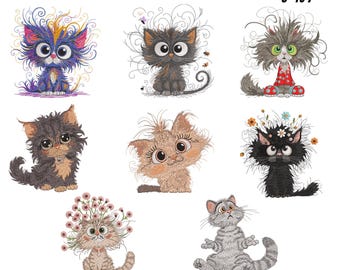 8 Frazzled Cat Embroidery Design Bundle: Funny Animal Machine Embroidery File (9 Sizes, Digital Download)