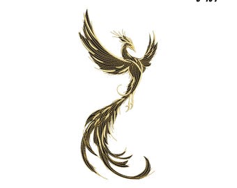 Phoenix Embroidery Design, Phoenix Bird Machine Embroidery Design, Golden Phoenix Bird Embroidery, 9 Sizes, Instant Download