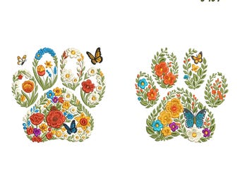 Borduurontwerp met bloemenpoot: vlinderaccent (9 maten, direct downloaden)