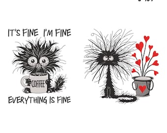 Borduurontwerp Frazzled Cat: grappig vermoeid dier, 9 maten (digitale download)
